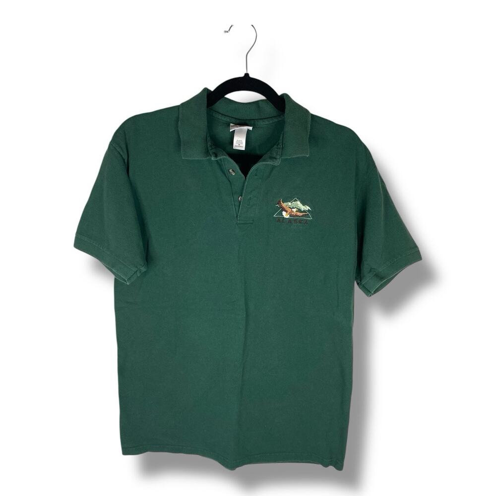 Vintage Embroidered Alaska Eagle Green Polo Shirt Size Men’s Medium